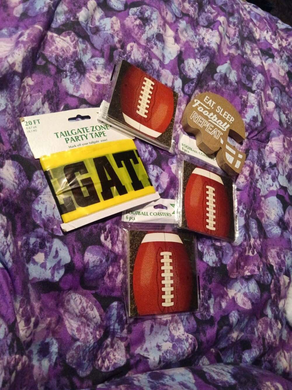 Football Tailgate Party Supplies Bundle - Tape, Signs, and Coasters Set